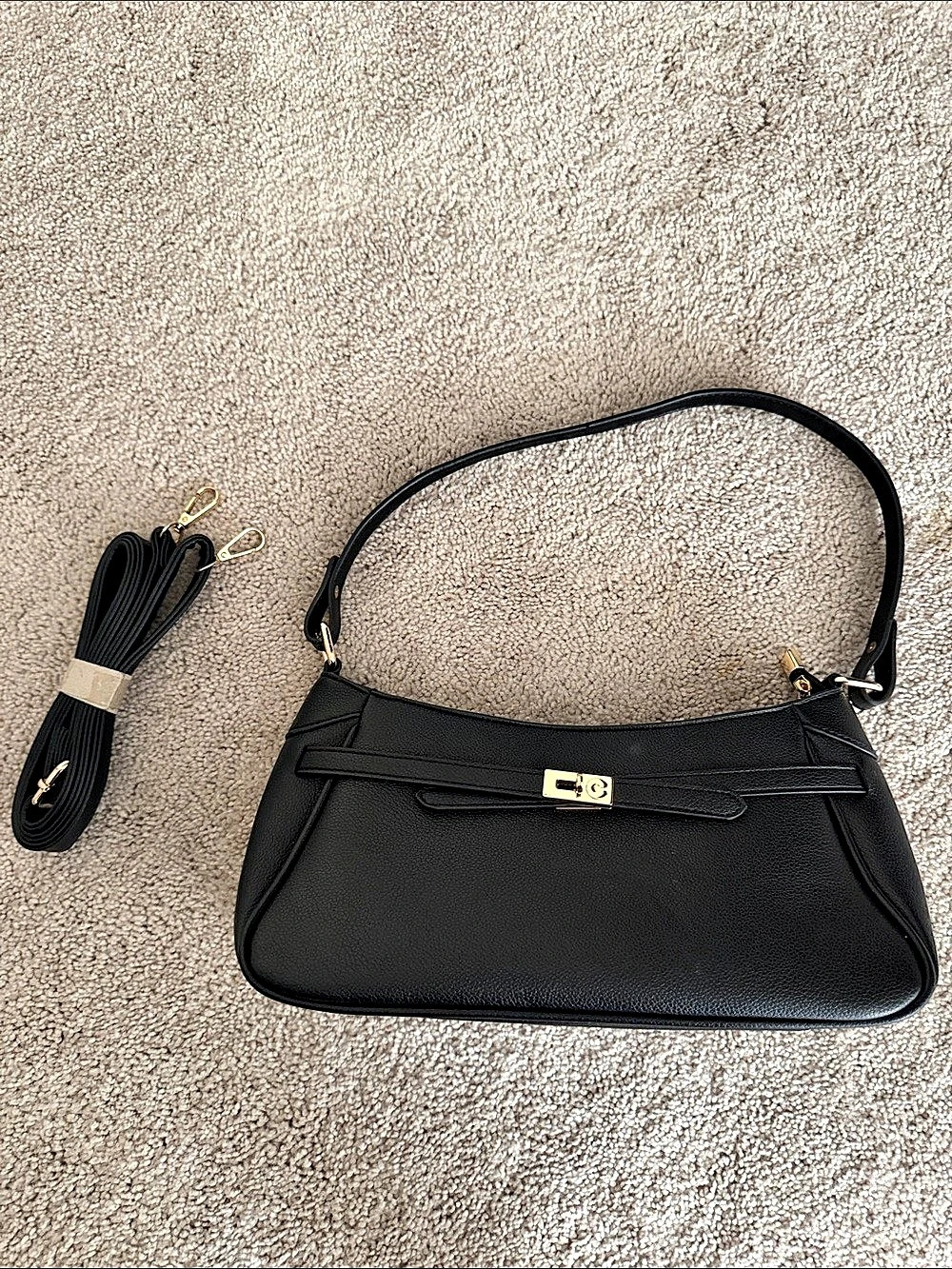 Rachel Zoe Turn Lock Baguette Black Shoulder Bag